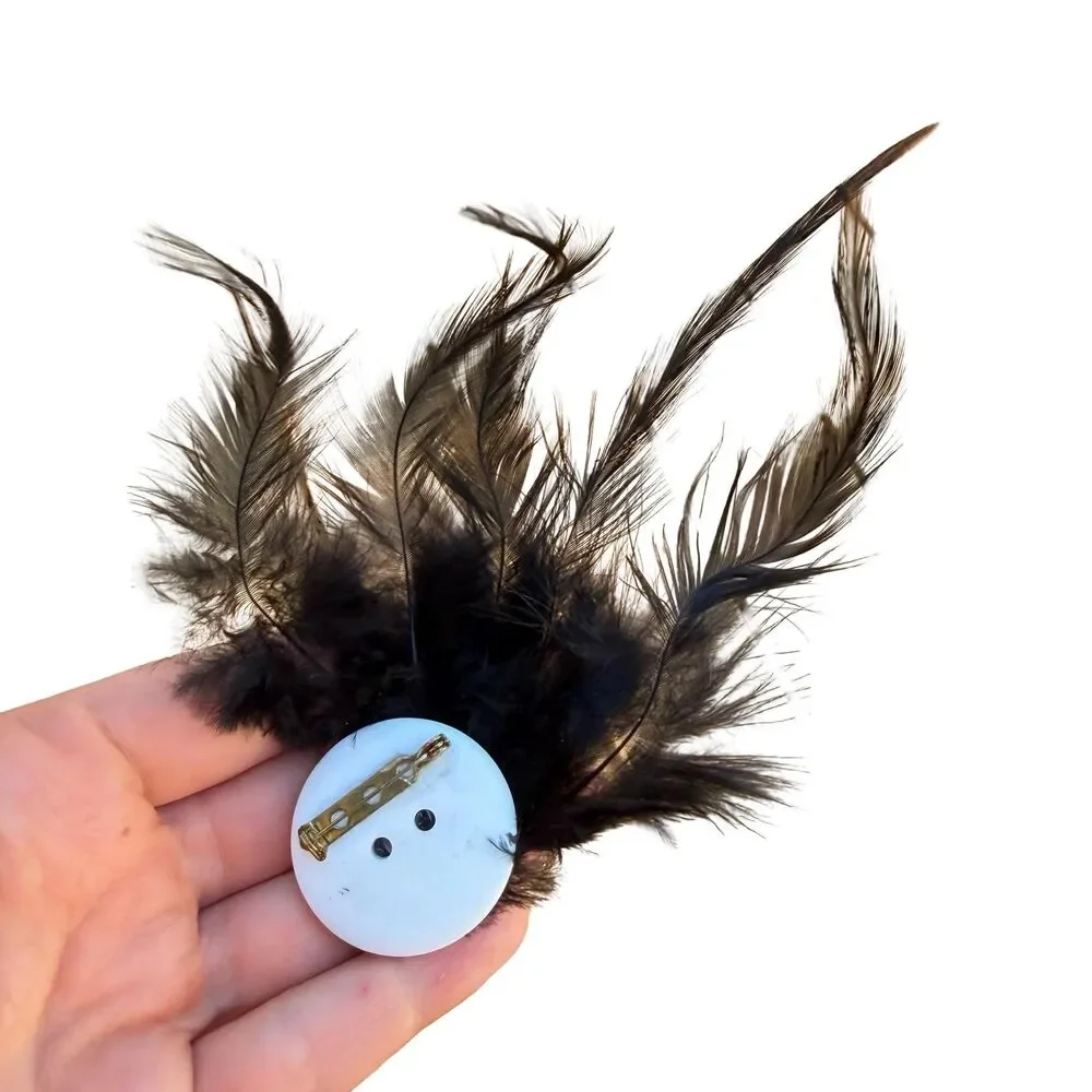 Vintage Jewelry Victorian Brooch Black and White Lady Feather Brooch